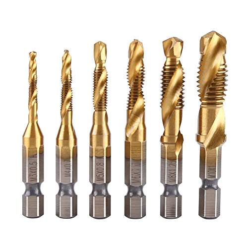 Bohrer Gewindebohrer, Akozon 6pcs Metrisches Gewinde M3-M10 Titanbeschichteter HSS Bohrer und Gewindebohrer 1/4 "Sechskantschaft Metrischen Gewindebohrer Halter Schneidwerkzeug von Akozon