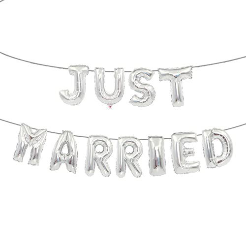 JUST MARRIED Banner-Ballon für Hochzeit, Verlobung, Party, Dekoration (SILVER) von Akozon