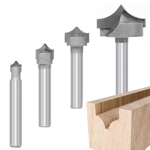 4-teiliges Rundfräsen-Bit-Set, 1/4-Zoll-Schaft, Schnittdurchmesser: 3/8 Zoll, 3/8 Zoll, 1/2 Zoll und 1 Zoll, Rund-Tauchschneider für Holzgravur, 2D- und 3D-Schnitzerei, 4-teilig von Akylin