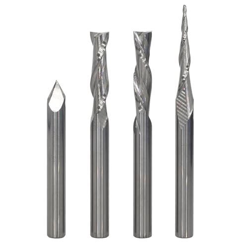 AKYLIN 4 Stück Fräser Set 6 MM Schaft,Spiralfräser Vollhartmetall VHM CNC Fräser,0.5 mm Radius Gravierfräser,60° V-Nutfräser für Holz Gravur von Akylin