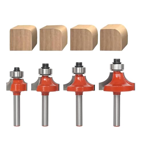 AKYLIN Abrundfräser 6mm Schaft，Radius 3-6.35-8-9.5，4 Stück Fräser für Oberfräse Set Kantenfräser Set mit Kugellager Rundkante Fräser Holzfräser Werkzeug Holzbearbeitungsset von Akylin