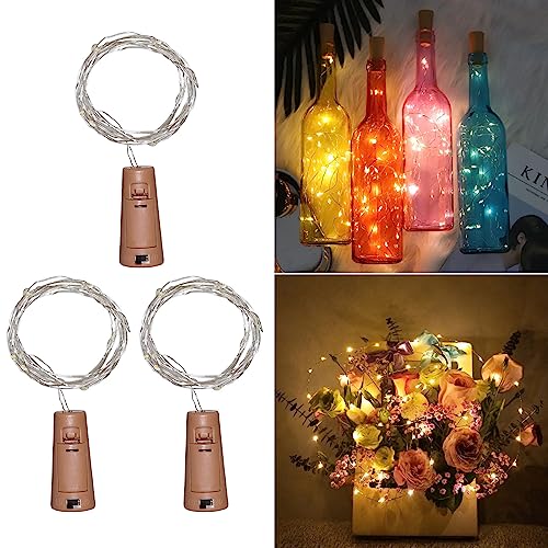 Akynite Korken LED Flaschenlicht Warmweiß mit Batterie, 20 LEDs 2M Lichterkette Wasserdicht, Korken Lichterkette Warmweiss Batteriebetrieben, Deko für Flaschen für Weihnachten Party, 3er-set von Akynite