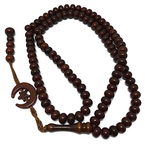 Islam Gebet Tasbih 99 Perlen AMN-303 Muslim 8mm Rosenkranz Perle Mond Stern verziert Quasten Haj Eid Ramadan Geschenk (Braun) von Al-Ameen Muslim Gift