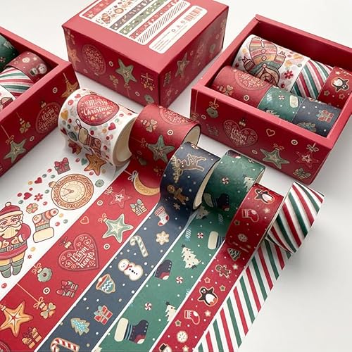 6 Rolls Weihnachten Washi Tape Klebeband Dekoratives Tape für DIY Art Crafts Handwerk Verschönern Scrapbook Bullet Journals Planer Karten Geschenkverpackung Bänder Weihnachten Deko Aufkleber von Aladeno