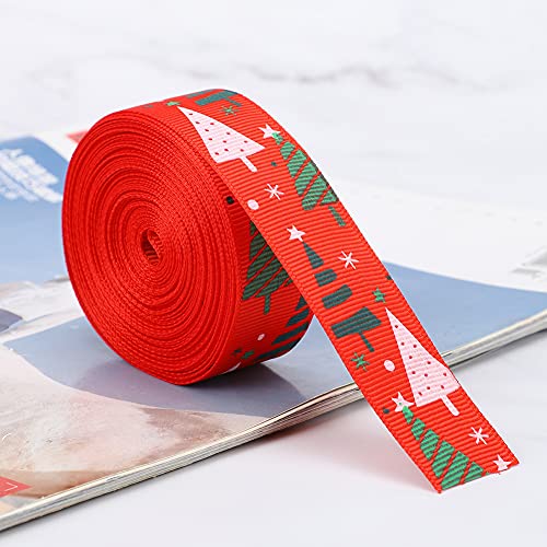 Aladeno 1,0 Zoll x 10 Yard Weihnachtsband Baum und Handschuhe Patern Geschenkverpackungsgürtel Hochzeit Party Dekoration Satinband Bastelband (Weihnachtsbaummuster rot (Teil 2)) von Aladeno