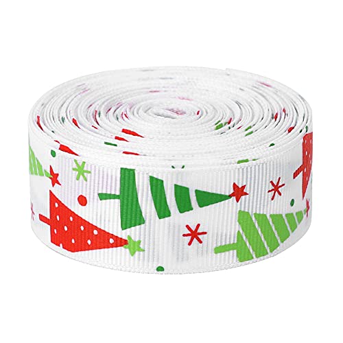 Aladeno 1,0 Zoll x 10 Yard Weihnachtsband Baum und Handschuhe Patern Geschenkverpackungsgürtel Hochzeit Party Dekoration Satinband Bastelband (Weihnachtsbaummuster weiß (unten)) von Aladeno