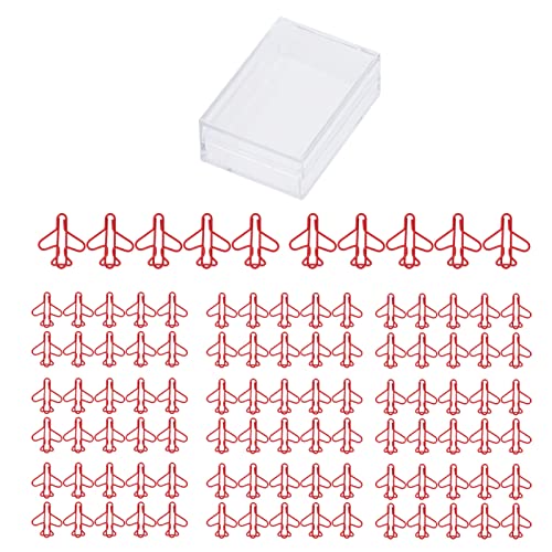 Aladeno 100 Stück Büroklammern in Flugzeugform, Beschichtungsverfahren, niedliche Büroklammer, Büroklammern in Flugzeugform, lustige, niedliche Büroklammern, Lesezeichen, (Rot) von Aladeno