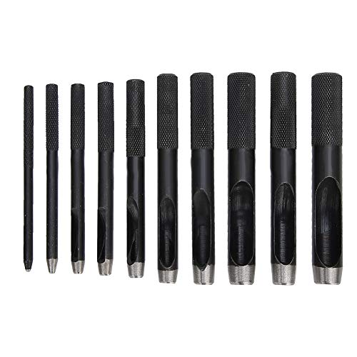 Aladeno 10PCS Metall-Leder-Lochstanzer, DIY-Handwerk, rundes Hohlloch-Stanzset, Ledergürtel-Lochwerkzeug, Stanz-Set für Leder, Stoff, Riemen, Gürtel, Papier, Kunststoff, 1 mm - 10 von Aladeno