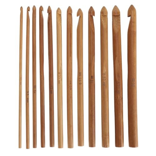 Aladeno 12-teiliges Häkelnadel-Set aus Holz, 3–10 mm, ergonomischer Bambusoideae-Griff, große Häkelnadel, Inline-Häkelnadeln, Stricknadeln zum Häkeln von Teppichen aus grobem Garn von Aladeno