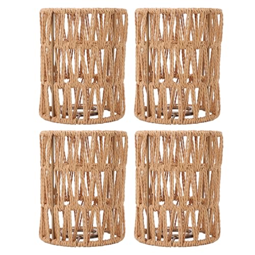 Aladeno 4pcs Lampenschatten Retro Imitation Rattan Bohemian Style Handgewebes Lampenschatten für Stehlampen Kronleuchter Tischlampen Wandlampen Wandleuchte Leuchte Leuchte von Aladeno