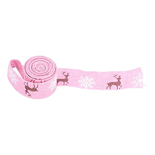 Aladeno 5 m Weihnachtsband, Weihnachtssackleinen, Schneeflocken- und Hirschmuster, Dekorationen, Drahtband, Geschenkband, Weihnachtszubehör für selbstgemachte Kränze, (Pink) von Aladeno