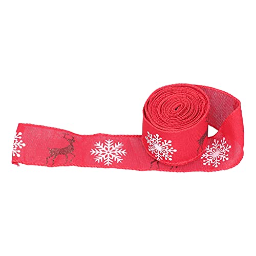 Aladeno 5 m Weihnachtsband, Weihnachtssackleinen, Schneeflocken- und Hirschmuster, Dekorationen, Drahtband, Geschenkband, Weihnachtszubehör für selbstgemachte Kränze, (Red) von Aladeno