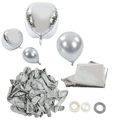 Aladeno Ballon-Girlanden-Set, verschiedene Regenbogen-Latex-Luftballons, Party-Dekorationen, Hochzeits-Dekorationen, Party-Luftballons für Geburtstag, Babyparty, Hochzeit, (Silver) von Aladeno