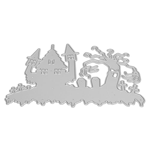 Aladeno Halloween-Schloss-Metallstanzformen, Halloween-Stanzformen, Kartenherstellung, Metallkarbonstahl, Horrorhaus, Burgen, Bäume, Vorlage, Sammelalbum, DIY, Basteln, Dekoration von Aladeno