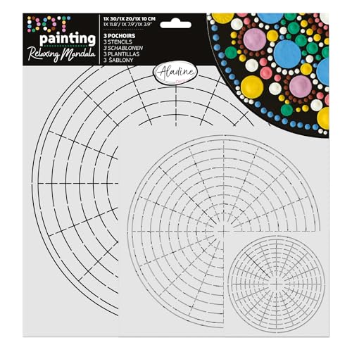 Aladine - 3 Schablonen für Mandalas & Dot Painting – geometrische Kreise mit Linien zum Erstellen von Mandalas – 81275 von Aladine