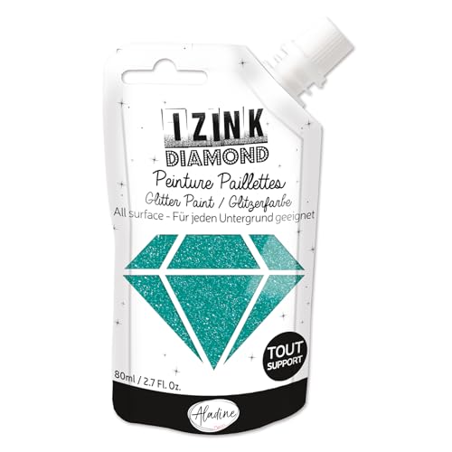 Aladine – Izink Diamond – Glitzerfarbe – Ultra konzentriert mit Pailletten – Dekoration für jeden Untergrund – DIY und kreative Freizeit – Hergestellt in Frankreich – weiche Trinkflasche 80 ml – Türkis von Aladine