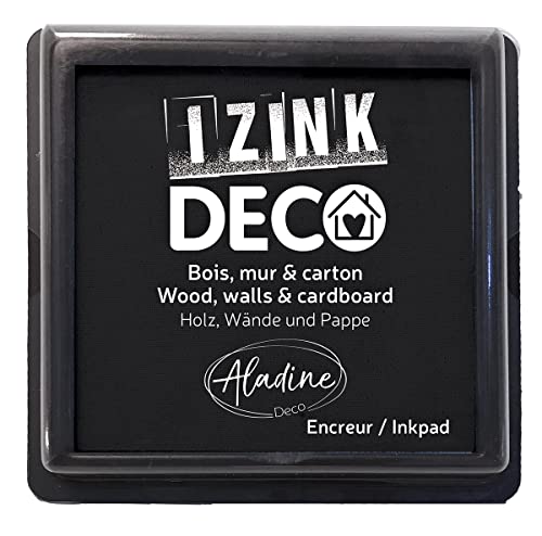 Aladine - Izink Déco Stempelkissen Größe XL 10 x 10 cm - sehr deckende Pigmente, schnell trocknend - hochwertiger Schaumstoff - Ideal für kreative Abdrücke an Wand, Holz und Karton - Schwarz von Aladine