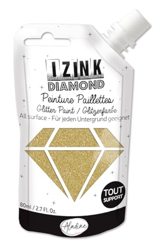 Aladine – Izink Diamond – Glitzerfarbe – Ultra konzentriert mit Pailletten – Dekoration für jeden Untergrund – DIY und kreative Freizeit – – weiche Flasche 80 ml – Gold von Aladine