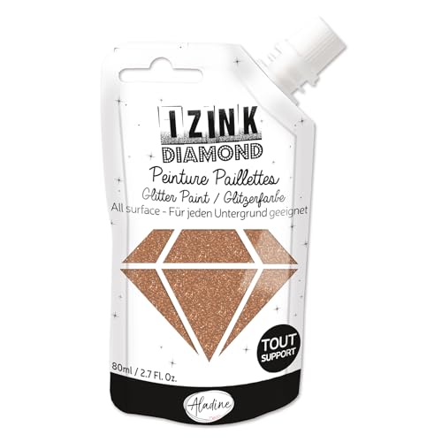 Aladine Izink Diamond Gold-Kupfer – Glitzerfarbe, ultra-konzentriert, mit Pailletten – Dekoration für jeden Untergrund – DIY und kreative Freizeit – Made in France – Weiche Trinkflasche 80 ml – 80824 von Aladine