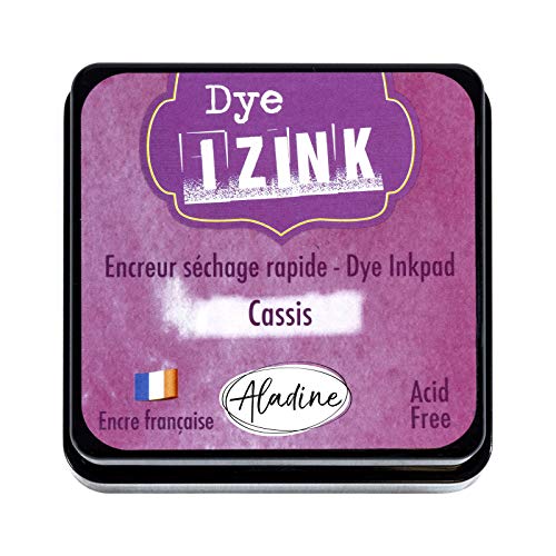 Aladine - Izink Dye Cassis Stempelkissen – schnelltrocknendes Stempelkissen für Stempel und Schablonen – Scrapbooking und kreative Karten – französische Tinte – Größe M – 5 x 5 cm – Farbe Violett von Aladine