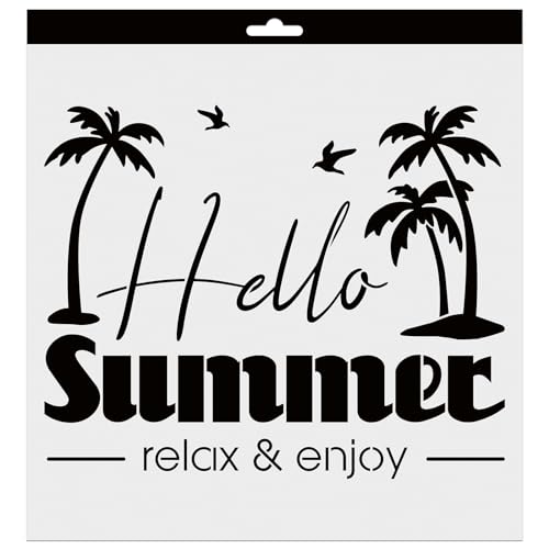 Aladine - Schablone Hello Summer 30 x 30 cm – Schablone für Dekoration aller Oberflächen – Schablone für Filzstifte, Farbe, Airbrush – Gruß an den Sommer – 81246 von Aladine