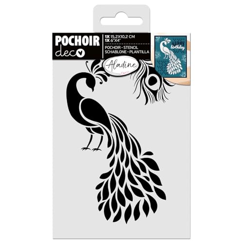 Aladine - Schablone Pfau, 15 x 10 cm – Schablone für Dekoration aller Oberflächen – Schablone aus Filz, Malerei, Airbrush Zeichnen – Tier – 81266 von Aladine