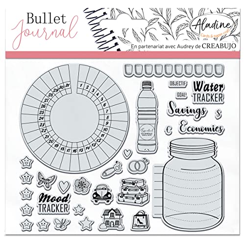 Aladine - Stampo Bullet Clear TRACKERS 1 – Stempelbrett aus Schaumstoff, Silikonabdruck – ideal für Bullet Journal, Scrapbooking, Notizbücher – kreative Hobbys DIY 3963 Schwarz von Aladine