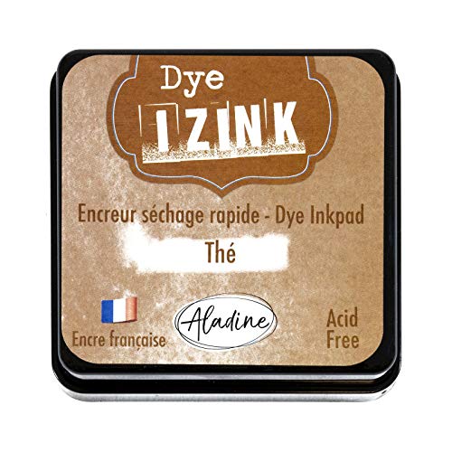 Aladine - Stempelkissen Izink Dye Braun Tee – Schnelltrocknendes Stempelkissen für Stempel und Schablonen – Scrapbooking und kreative Karten – französische Tinte – Größe M – 5 x 5 cm – Farbe Braun von Aladine