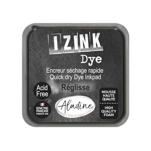 Aladine – Stempelkissen Izink Dye Lineal – Schwarzes Stempelkissen für Stempel und Schablonen – Scrapbooking und kreative Carterie – Französische Tinte – Größe M – 5 x 5 cm – Farbe Schwarz von Aladine