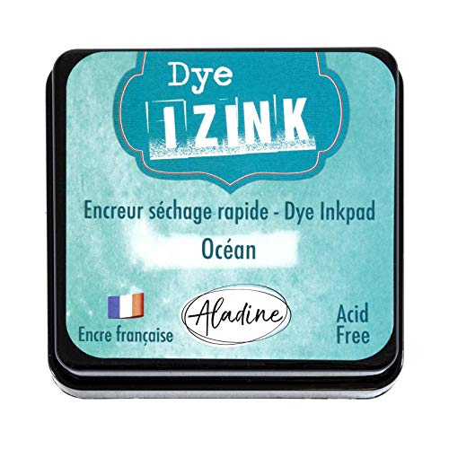 Aladine - Izink Dye Océan Stempelkissen – schnelltrocknendes Stempelkissen für Stempel und Schablonen – Scrapbooking und kreative Karten – französische Tinte – Größe M – 5 x 5 cm – Farbe Ozean Türkis von Aladine