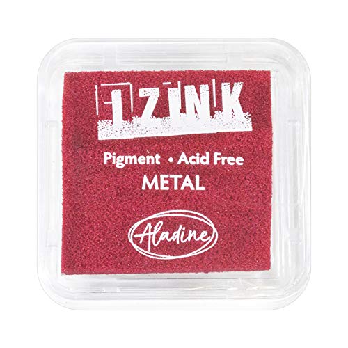 Aladine - Izink Pigment-Stempelkissen aus Metall, Rosa, Metallic-Stempel, langsames Trocknen – Scrapbooking, Embossing und kreative Karten – Größe M – 5 x 5 cm – Farbe Metallic Rosa 19125 von Aladine