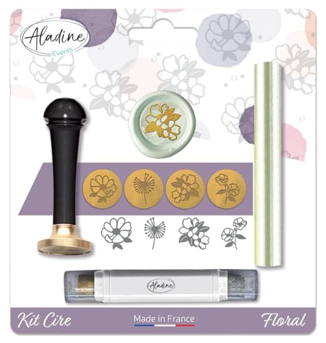 Aladine Wachs-Set mit Blumenmuster – Scrapbooking und kreative Karten – Wachs + Griff + Stempelkissen + 4 thematische Siegel aus Messing Aladine Wachs-Set mit Blumenmuster – Scrapbooking und kreative Karten – Wachs + Griff + Stempelkissen + 4 thematische Siegel aus Messing von Aladine