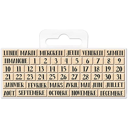 Mini-Holzstempel – Kalender – Monate Tage Datum – 0,6 bis 1,7 cm – 50 Stück, Beige von Aladine