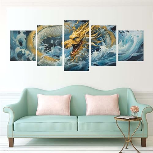 5 Teilig Kombination Full Kits Diamond Painting, 5D Diamond Painting Erwachsene, DIY Full Drill Kristall Strass Stickerei Kreuzstich Painting Bilder für Haus Wand Dekoration (Drache Meer) N-696 von Alaoan