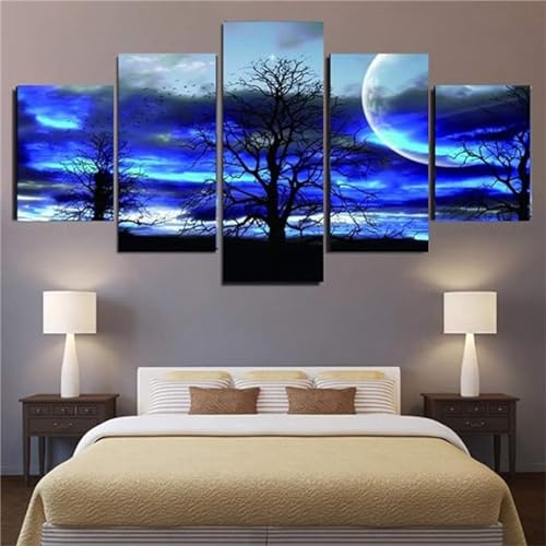 Alaoan 5 Teilig Kombination Full Kits Diamond Painting, 5D Diamond Painting Erwachsene, DIY Full Drill Kristall Strass Stickerei Kreuzstich Painting Bilder für Haus Wand Dekoration (Baum Mond) X-770 von Alaoan