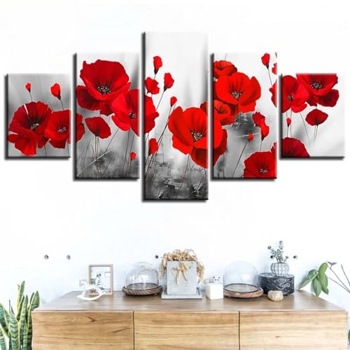 Alaoan 5 Teilig Kombination Full Kits Diamond Painting, 5D Diamond Painting Erwachsene, DIY Full Drill Kristall Strass Stickerei Kreuzstich Painting Bilder für Haus Wand Dekoration (Mohn) XU-424 von Alaoan