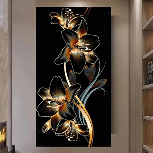 Alaoan Diamond Painting,DIY Diamant Painting Bilder für Erwachsene und Kinder Schwarze Lilie 5D Diamond Painting Set Crystal Arts Craft für Home Wand Decor Geschenk-Square Drill,40x80cm von Alaoan