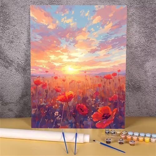 Blume Malen Nach Zahlen Erwachsene, Malen Nach Zahlen Mohnblume, DIY Handgemalt Ölgemälde Kit für Erwachsene, Mit Pinseln und Acrylfarbe, zur Heimdekoration Geschenkes (Rahmenlos, 50x70 cm) GH-1826 von Alaoan