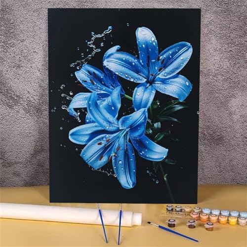 Blume Malen Nach Zahlen Erwachsene,Malen Nach Zahlen Blau,DIY Handgemalt Ölgemälde Kit für Erwachsene,Mit Pinseln und Acrylfarbe,zur Heimdekoration und Mädchen Geschenkes (Rahmenlos,20x30 cm) GH-1214 von Alaoan