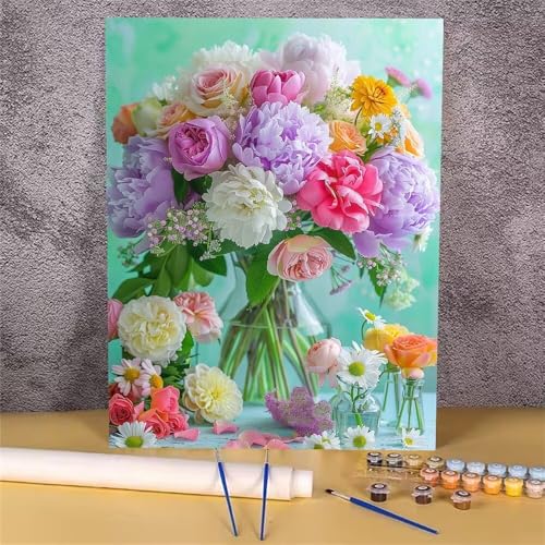 Blume Malen Nach Zahlen Erwachsene,Malen Nach Zahlen Blume,DIY Handgemalt Ölgemälde Kit für Erwachsene,Mit Pinseln und Acrylfarbe,zur Heimdekoration und Mädchen Geschenkes (Rahmenlos,60x80 cm) GH-692 von Alaoan