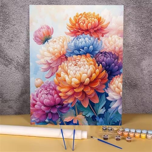 Chrysantheme Malen Nach Zahlen Erwachsene, Malen Nach Zahlen Blume, DIY Handgemalt Ölgemälde Kit, Mit Pinseln und Acrylfarbe, zur Heimdekoration und Mädchen Geschenkes (Rahmenlos, 50x65 cm) GH-1778 von Alaoan