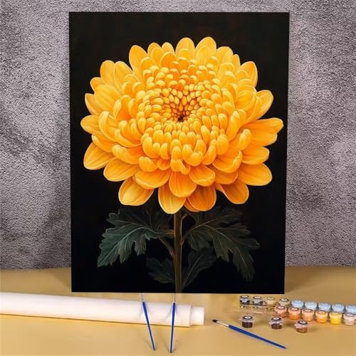 Chrysantheme Malen Nach Zahlen Erwachsene, Malen Nach Zahlen Gelb, DIY Handgemalt Ölgemälde Kit, Mit Pinseln und Acrylfarbe, zur Heimdekoration und Mädchen Geschenkes (Rahmenlos, 70x90 cm) GH-1757 von Alaoan