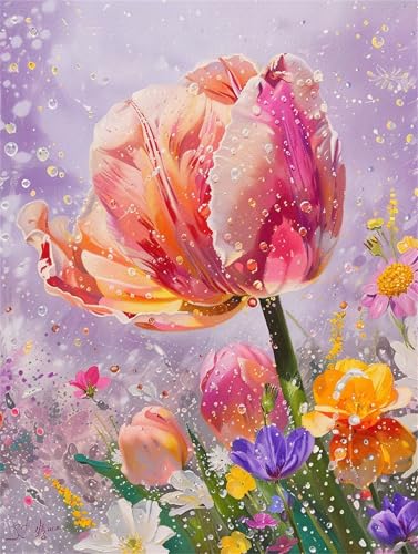 Diamond Painting 30x40cm Tulpe Diamond Painting Kinder, Blume Diamond Painting Erwachsene Round Full Drill Diamant Kristall Strass Kreuzstich Painting Bilder Malen nach Zahlen Home Deko Gift ME-357 von Alaoan