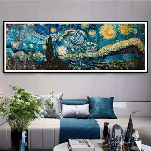 Diamond Painting xxl Van Gogh Diamant Painting Bilder Erwachsene DIY Sternenklarer Himmel Diamond Painting Set Stickerei Arts Craft Schlafzimmer Wanddekoration Geschenke für Frauen 30x90cm L-180 von Alaoan