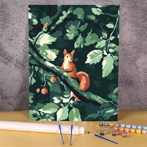 Eichhörnchen Malen Nach Zahlen Erwachsene, Malen Nach Zahlen Baum, DIY Handgemalt Ölgemälde Kit, Mit Pinseln und Acrylfarbe, zur Heimdekoration und Mädchen Geschenkes (Rahmenlos, 20x30 cm) GH-587 von Alaoan