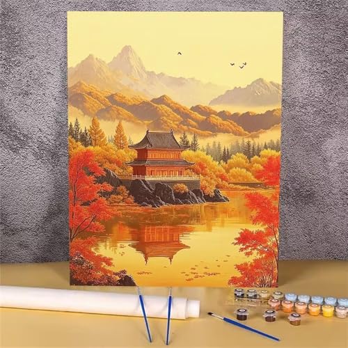 Herbst Malen Nach Zahlen Erwachsene, Malen Nach Zahlen Landschaft, DIY Handgemalt Ölgemälde Kit, Mit Pinseln und Acrylfarbe, zur Heimdekoration und Mädchen Geschenkes (Rahmenlos, 40x50 cm) GH-464 von Alaoan