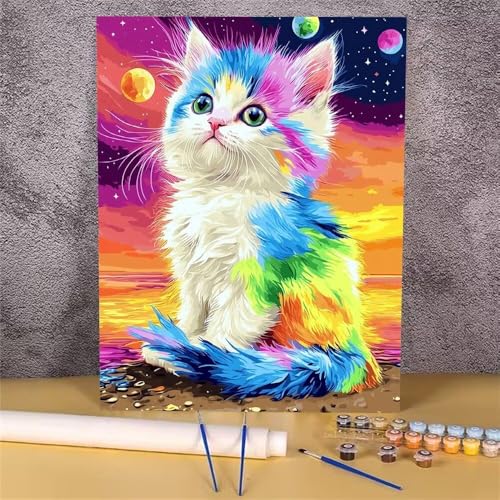 Katze Malen Nach Zahlen Erwachsene,Malen Nach Zahlen Farbe,Handgemalt Ölgemälde Kit für Erwachsene,Mit Pinseln und Acrylfarbe,zur Heimdekoration und Mädchen Geschenkes (Rahmenlos,20x30 cm) GH-1142 von Alaoan