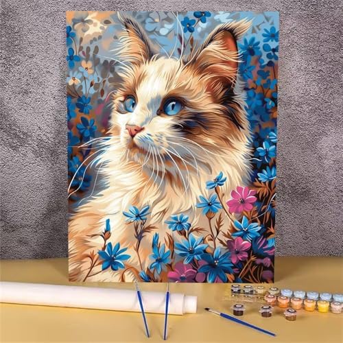 Katze Malen Nach Zahlen Erwachsene,Malen Nach Zahlen Tier,DIY Handgemalt Ölgemälde Kit für Erwachsene,Mit Pinseln und Acrylfarbe,zur Heimdekoration und Mädchen Geschenkes (Rahmenlos,20x30 cm) GH-1688 von Alaoan