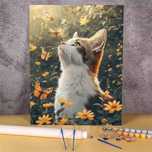 Katze Malen Nach Zahlen Erwachsene,Malen Nach Zahlen Tier,DIY Handgemalt Ölgemälde Kit für Erwachsene,Mit Pinseln und Acrylfarbe,zur Heimdekoration und Mädchen Geschenkes (Rahmenlos,20x30 cm) GH-1616 von Alaoan