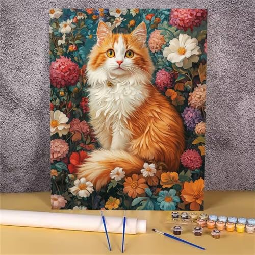 Katze Malen Nach Zahlen Erwachsene,Malen Nach Zahlen Tier,DIY Handgemalt Ölgemälde Kit für Erwachsene,Mit Pinseln und Acrylfarbe,zur Heimdekoration und Mädchen Geschenkes (Rahmenlos,70x90 cm) GH-1724 von Alaoan